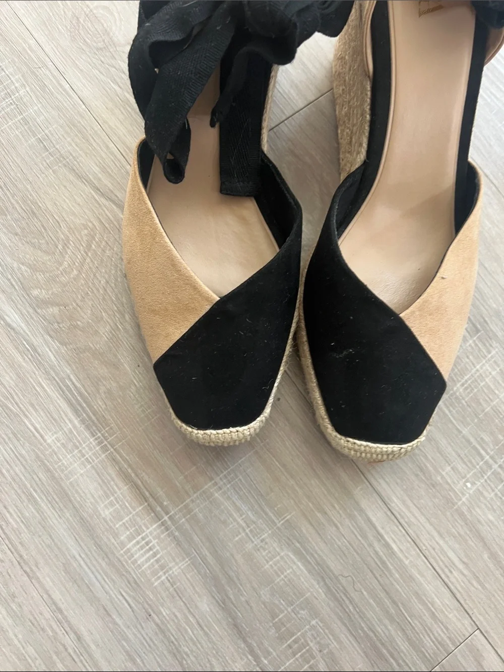 ZARA Black and Beige Espadrille Slingback Wedges Sz 10 (EU41) summer party boho